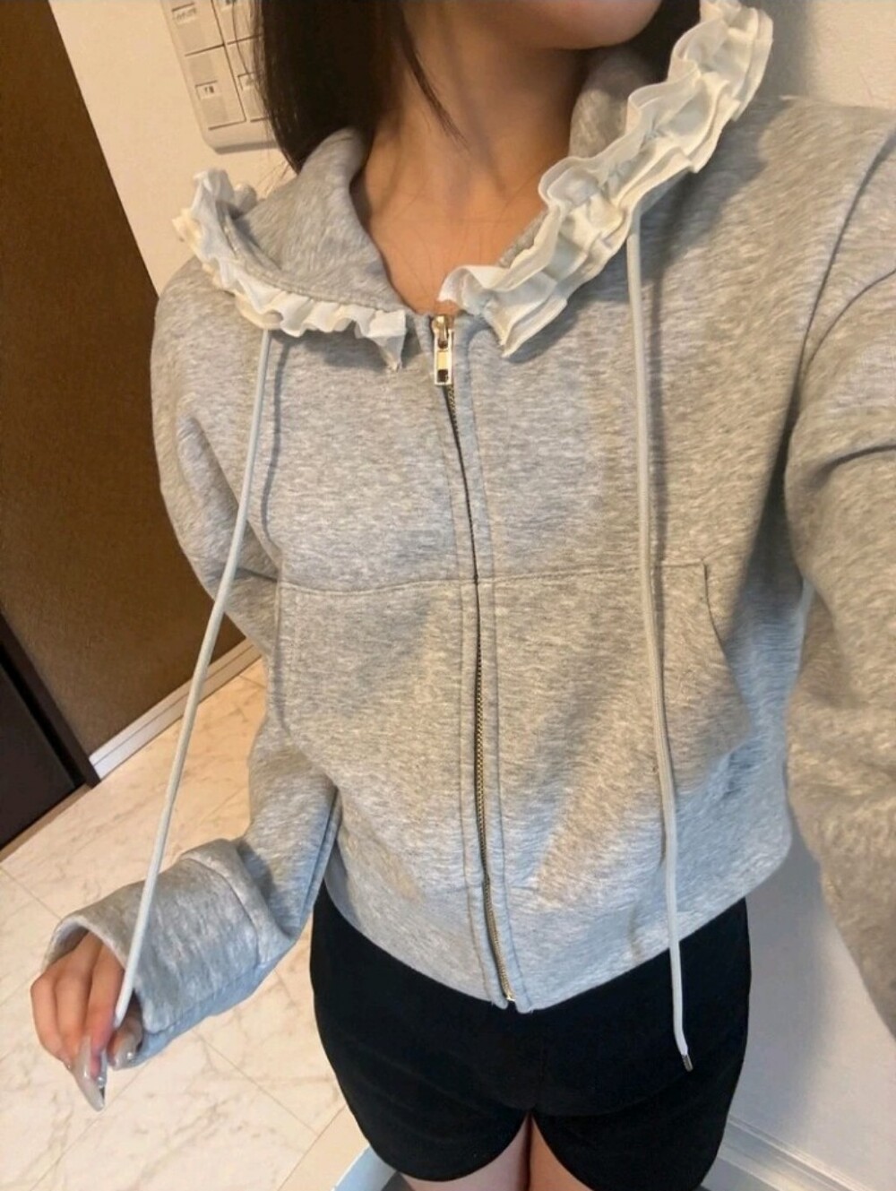 Women's Long Sleeve Zipper Front Pocket Casual Cute Drawstring Hooded Sweatshirt